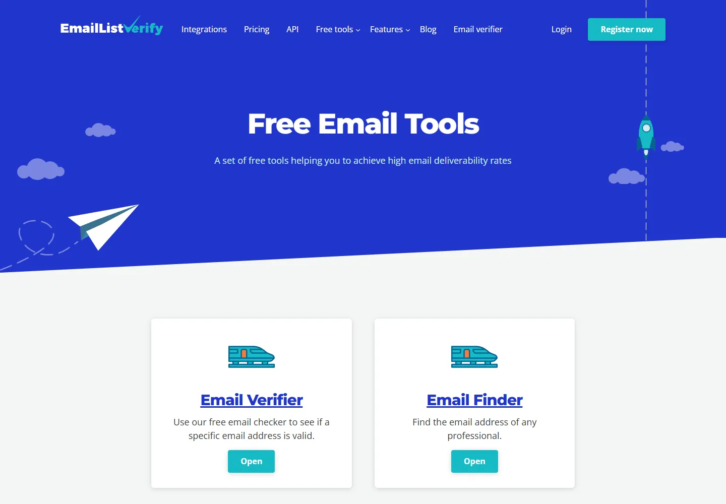 Free email tools page on EmailListVerify
