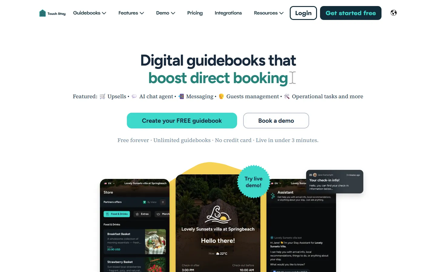 Homepage of Touch Stay