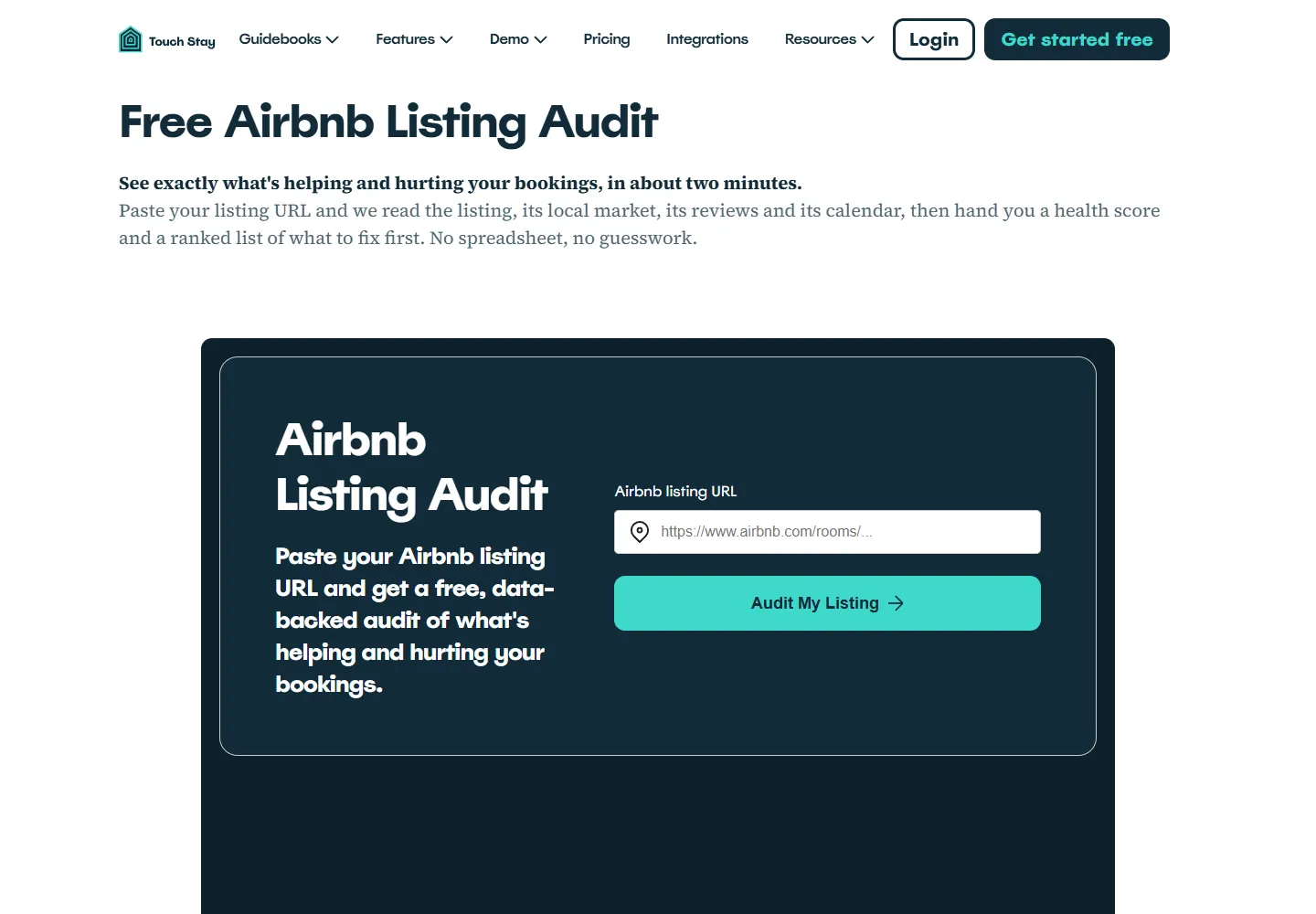 Airbnb listing audit page on Touch Stay
